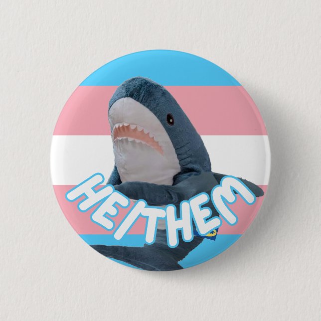 Blahaj Trans He/Him pronoun pin (Front)