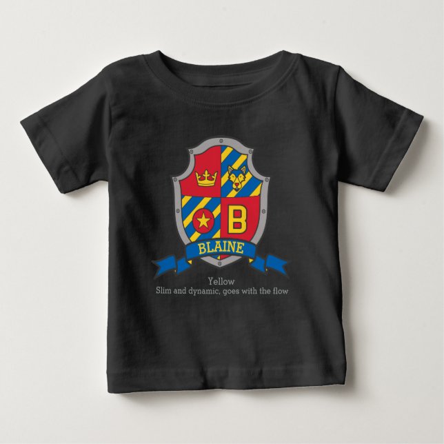 Blaine name meaning crest knights shield dog baby T-Shirt (Front)