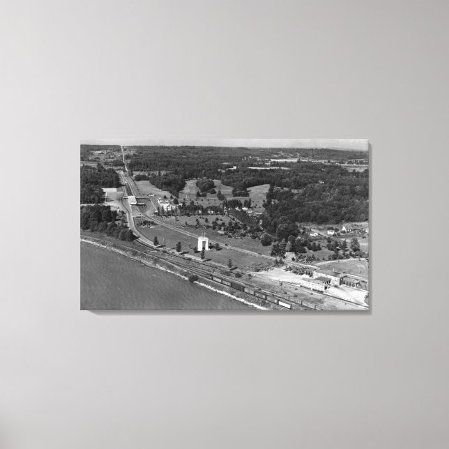 Blaine, WA Birds Eye View and Int. Peace Arch Canvas Print (Front)