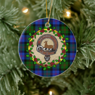 Blair Clan Badge & Tartan Personalized Xmas Ceramic Ornament