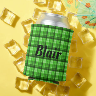 "Blair" Mans Name On Green Tartan, Can Cooler