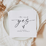 BLAIR Minimalist Boho She Said Yes Bridal Shower Napkins<br><div class="desc">This 'she said yes' bridal shower paper napkin features a modern boho handwritten font and cute boho heart. Easily change the colors and edit *most* wording to meet the needs of your occasion. This napkin is perfect for your contemporary,  industrial,  or bohemian bridal celebration,  couples shower,  or engagement party.</div>