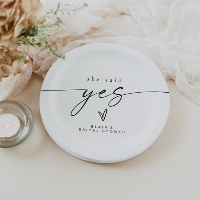 BLAIR Minimalist Boho She Said Yes Bridal Shower Paper Plates (Creator Uploaded)