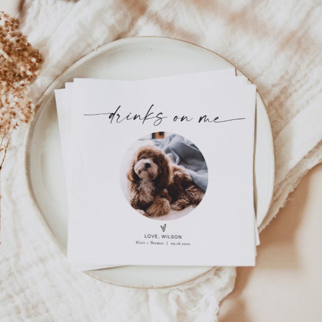 BLAIR Minimalist Dog Pet Photo Wedding Cocktail Napkins (Creator Uploaded)