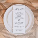 BLAIR Modern Bohemian Let's Eat Dinner Menu<br><div class="desc">This menu features a modern bohemian handwritten font and simple minimalist design. The simple black and white color combination makes it the perfect addition to any event. Use this menu for your wedding reception,  bridal shower,  retirement party,  etc. Edit *most* wording to meet your needs.</div>