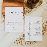 BLAIR Modern Boho Wedding Weekend Welcome Schedule Invitation<br><div class="desc">This wedding welcome letter and schedule features a bohemian handwritten script font and modern minimalist design. The simple black and white color combination makes it the perfect addition to any event. Easily edit *most* wording on this timeline.</div>