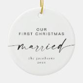 BLAIR Modern Minimal 1st Christmas Married Holiday Ceramic Ornament (Front)