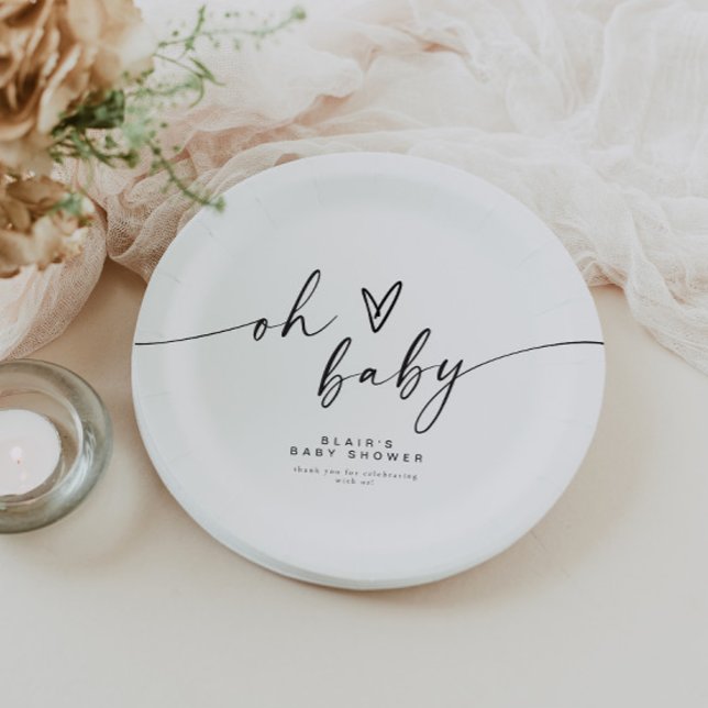 BLAIR Modern Minimal Boho Oh Baby Shower Paper Plates (Creator Uploaded)
