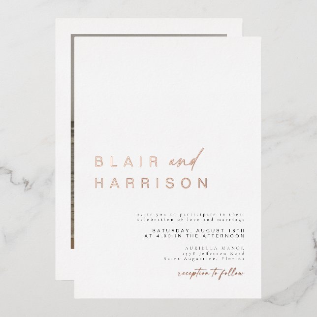 BLAIR Modern Minimal Foil Simple Photo Wedding Invitation (Front/Back)