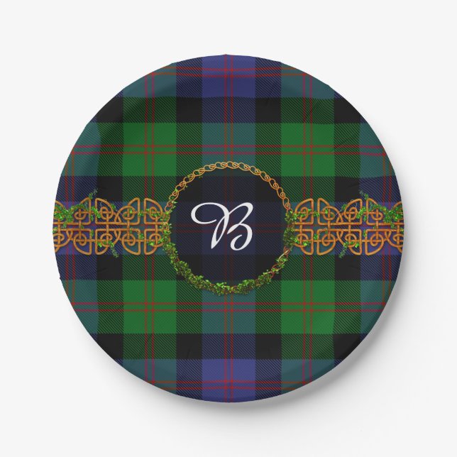 Blair Tartan And Monogram Paper Plates (Front)
