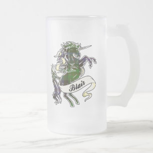 Blair Tartan Unicorn Frosted Glass Beer Mug