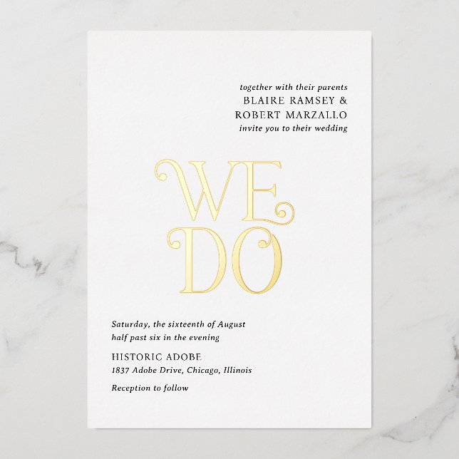 Blaire Black White Modern Wedding Foil Invitation (Front)