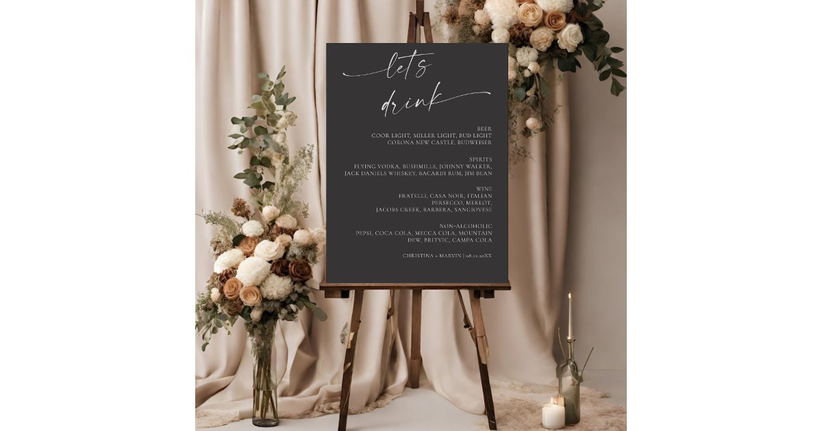 BLAIRE Modern Calligraphy Script Bar Menu Wedding Foam Board | Zazzle