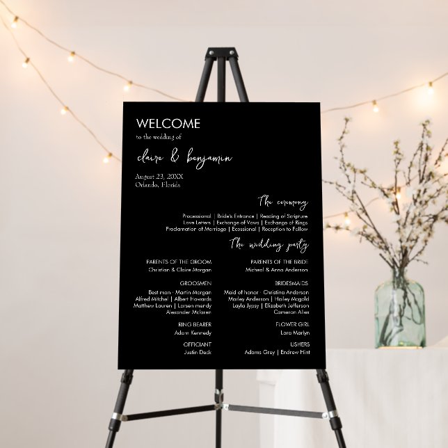 BLAIRE Modern Script Wedding Ceremony Timeline Foam Board (In Situ (Stand))