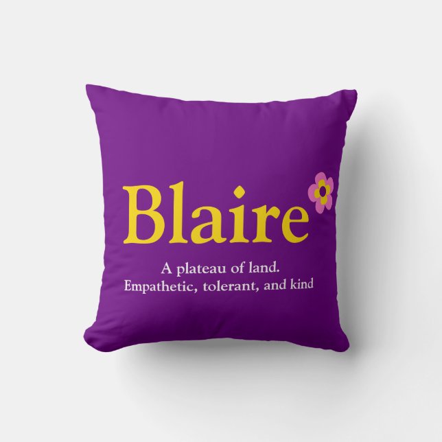 Blaire name flowers text purple pink yellow pillow (Front)