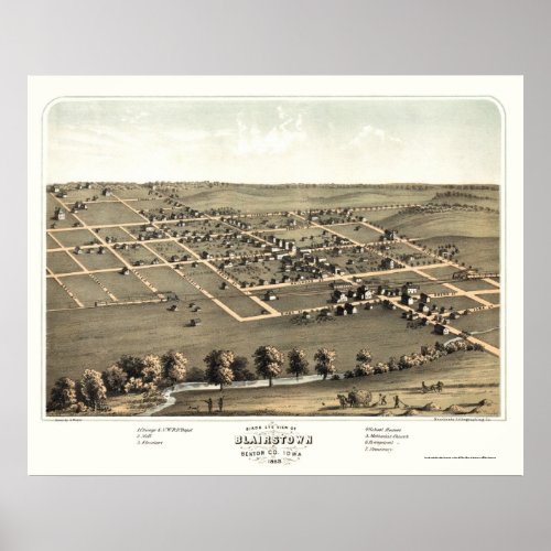 Blairstown IA Panoramic Map _ 1868 Poster