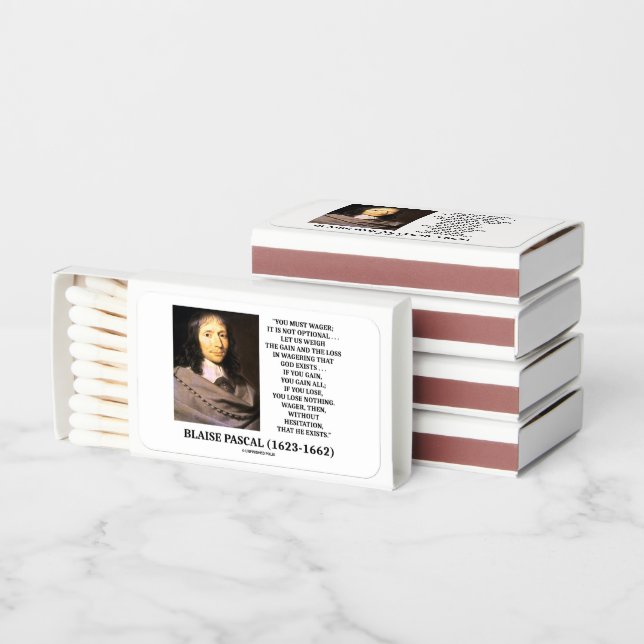 Blaise Pascal Gain Loss Wagering God Exists Quote Matchboxes (Stacked)