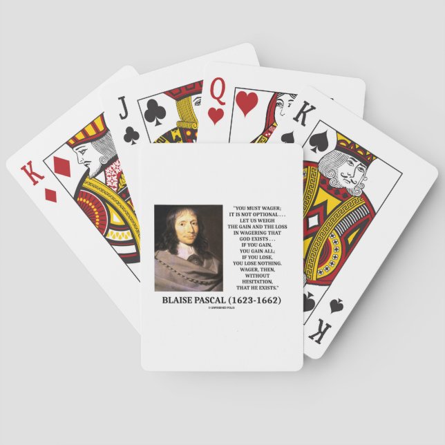 Blaise Pascal Gain Loss Wagering God Exists Quote Poker Cards (Back)
