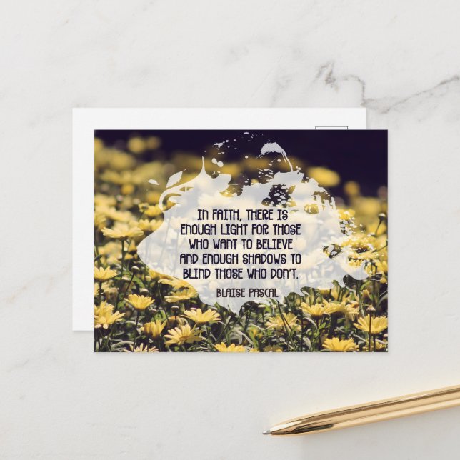 Blaise Pascal Inspirational Quote "In faith" Postcard (Front/Back In Situ)