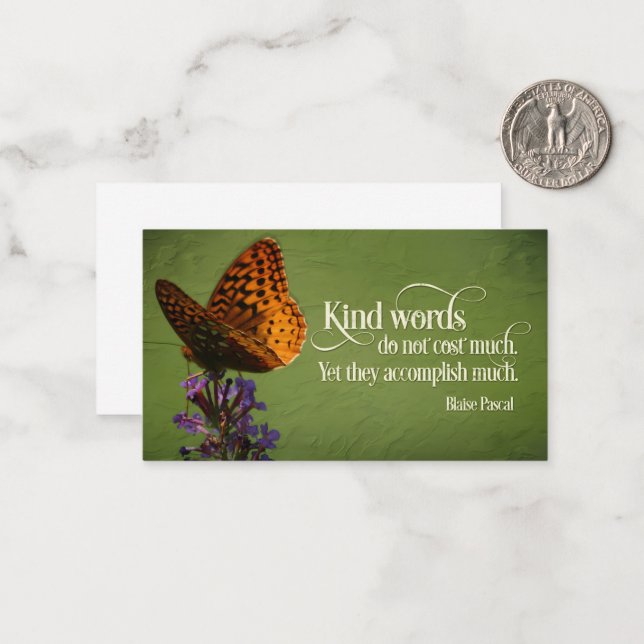 Blaise Pascal Inspirational Quote "Kind words" Note Card (Front/Back In Situ)