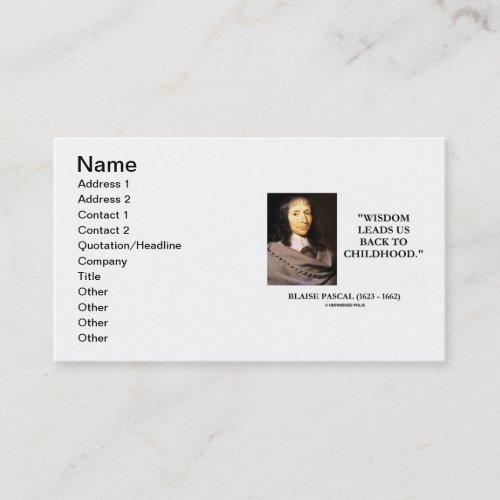 Blaise Pascal Wisdom Leads Us Back To Childhood Business Card