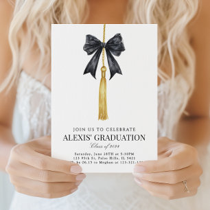 Blak Coquette Bow Tassel Graduation Class of 2026 Invitation