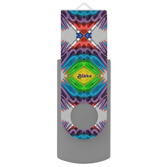 BLAKE ~ Abstract Pattern Gray ~ Personalized ~  Flash Drive (Back (Vertical))