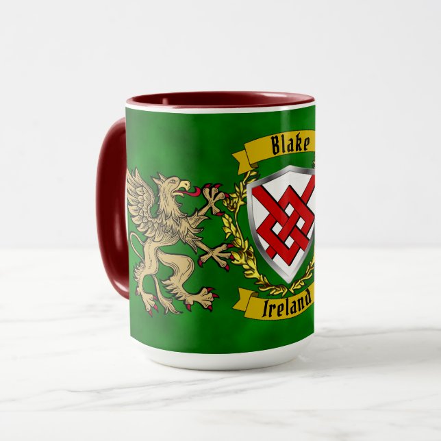 Blake Irish Shield & Griffins Personalized Mug (Front Left)