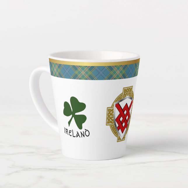 Blake Irish Shield & Tartan Personalized Latte Mug (Left Angle)