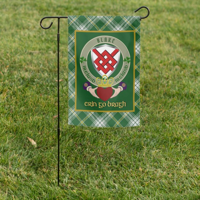 Blake Irish Shield w/Claddagh Personalized  Garden Flag (In SItu)