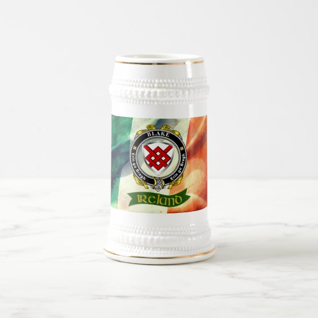 Blake Personalized Irish Badge w/Irish Flag Beer Stein (Center)