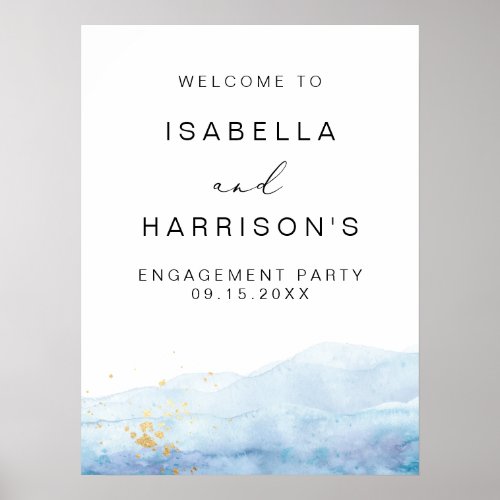 BLAKELY Blue Watercolor Engagement Party Welcome Poster