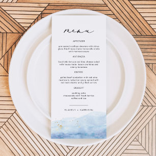 BLAKELY Dusty Blue Watercolor Beach Wedding Menu