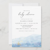 BLAKELY Ocean Blue Watercolor Gold Baby Shower Invitation (Front)