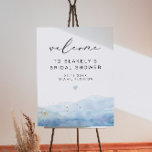 BLAKELY Sky Blue Watercolor Gold Bridal Shower Foam Board<br><div class="desc">This bridal shower welcome sign features a baby blue watercolor dip with golden flecks and an elegant script font. This welcome poster makes the perfect addition to your ocean or dusty blue themed event.</div>