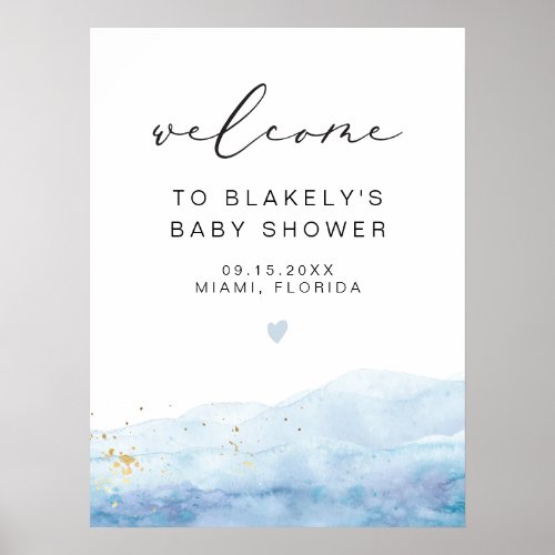 BLAKELY Sky Blue Watercolor Gold Fleck Baby Shower Poster