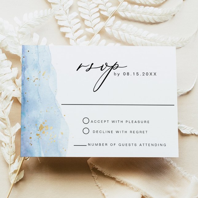 BLAKELY Sky Blue Watercolor Gold RSVP Card (Creator Uploaded)