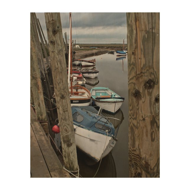 Blakeney Quay Boats Norfolk wood photo print (Front)