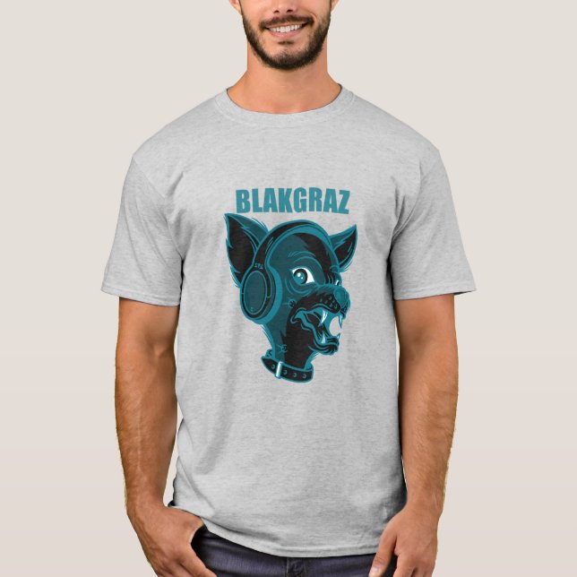 Blakgraz Lucy the Dog with Headphones T-Shirt (Front)
