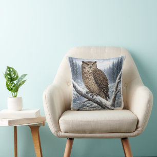Blakiston’s Fish Owl in Winter Forest –  Throw Pillow