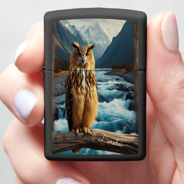 Blakiston's Fish Owl Golden Guardian Zippo Lighter (In Hand)