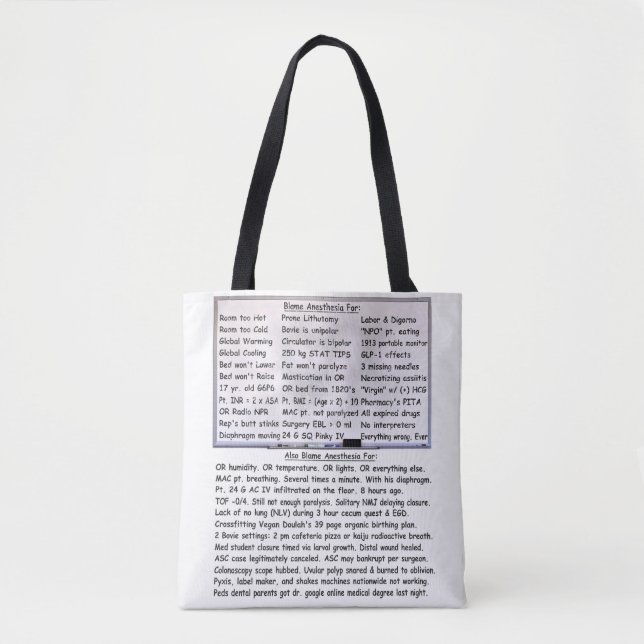 Blame Anesthesia  Tote Bag (Front)