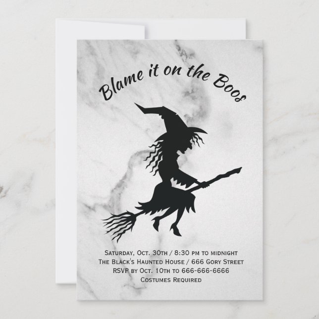 Blame it on the Boos Marble Halloween Party Invitation (Front)