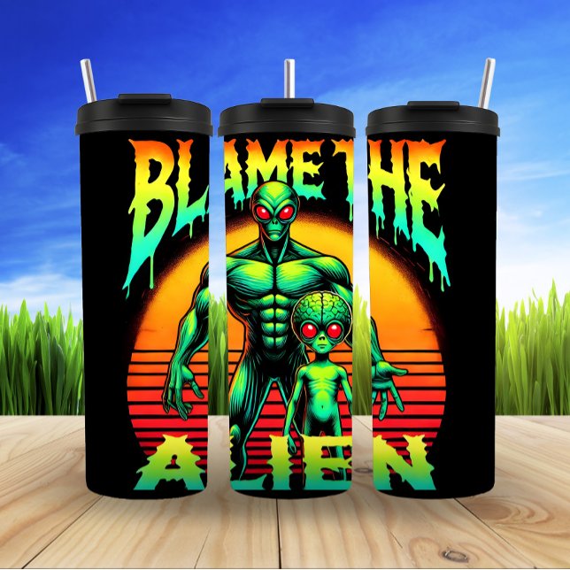 Blame The Alien, Retro Graphics Thermal Tumbler (Creator Uploaded)