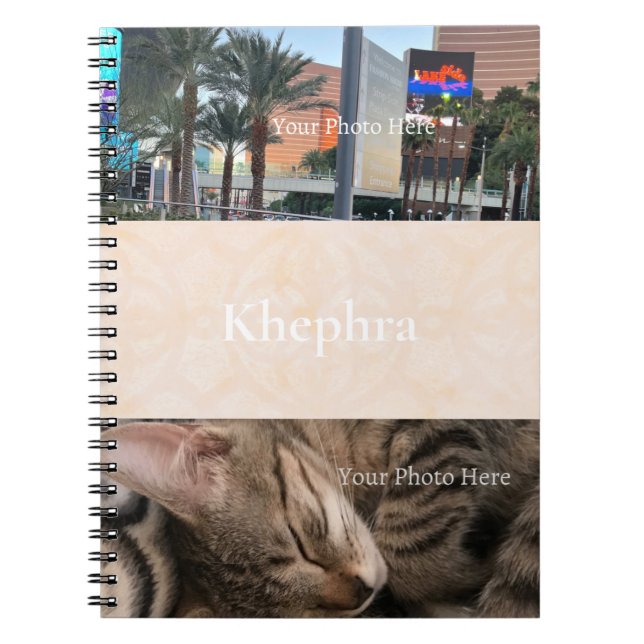 Blanc Cream Batik Name and Photo Collage Notebook (Front)