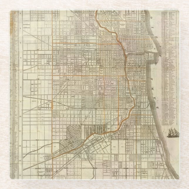 Blanchard's guide map of Chicago 2 Glass Coaster (Front)
