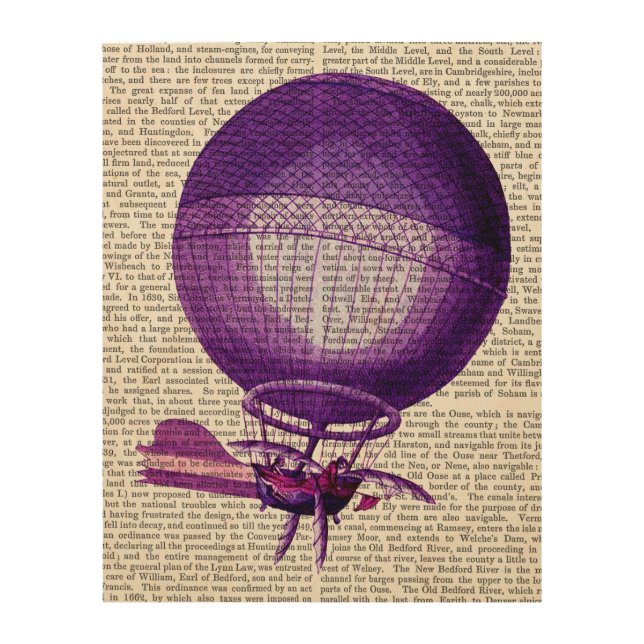 Blanchards Hydrogen (Purple) Hot Air Balloon 9 Wood Wall Art (Front)