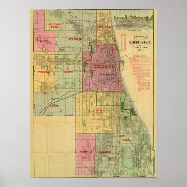 Blanchard's map of Chicago and environs Poster (Front)