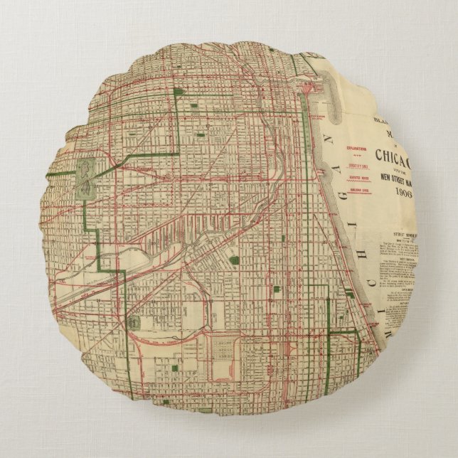 Blanchard's map of Chicago Round Pillow (Front)
