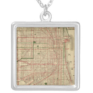 Blanchard's map of Chicago Silver Plated Necklace